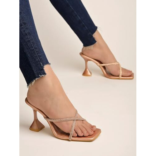 Shoetopia Women's Platform Heel Sandal (7 Uk) /Rose-Gold