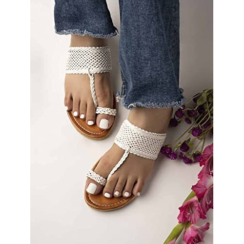 Shoetopia Womens Bunai-Kolhapuri White Flat Sandal - 6 Uk (Bunai-Kolhapuri-White)