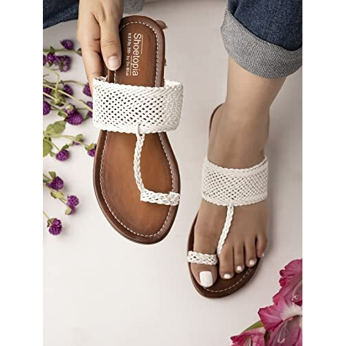 Shoetopia Womens Bunai-Kolhapuri White Flat Sandal - 6 Uk (Bunai-Kolhapuri-White)