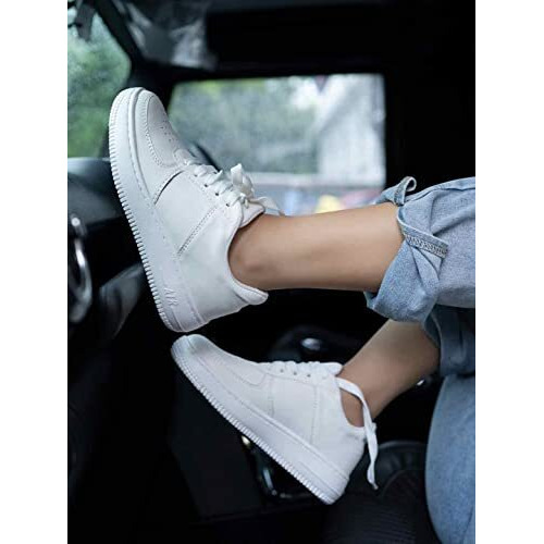 Women's Platform Sneakers  Colorblock Lace-Up Trainers With Thick Soles  Fashion Casual Walking Shoes White-Eu40