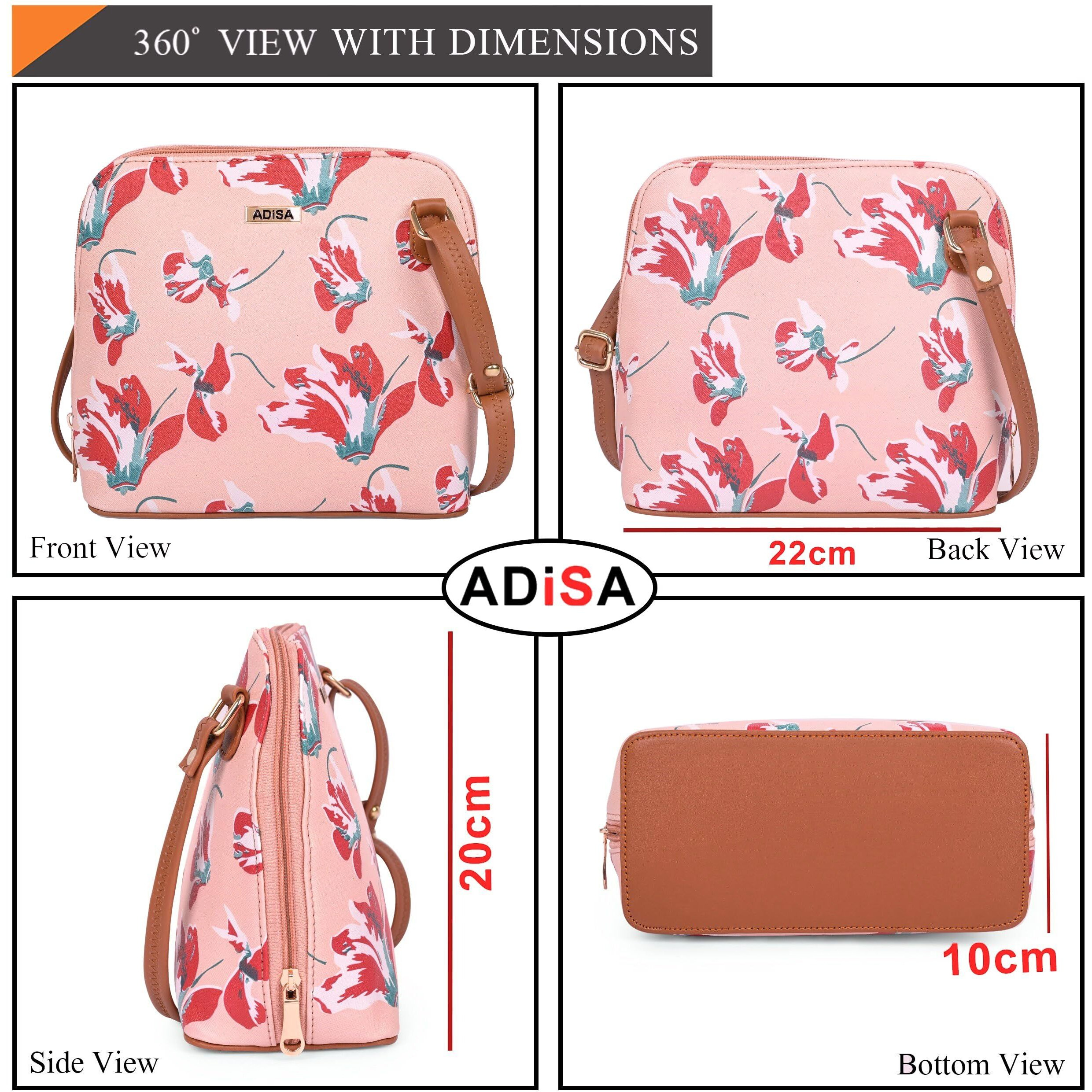 Adisa Women Girls Floral Print Faux Leather Sling Bag Crossbody (Pink)