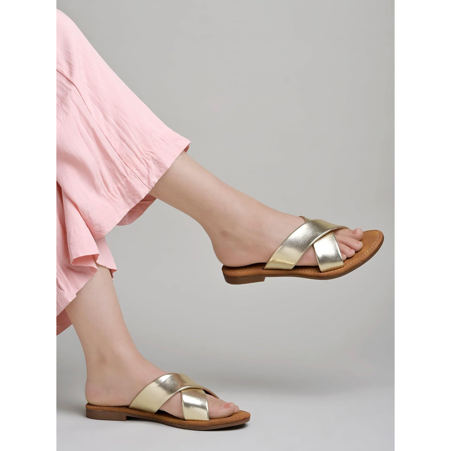 Shoetopia Women's Flat-736 Flat Sandal-9 Kids Uk (Flat-736-Golden)-Eu42