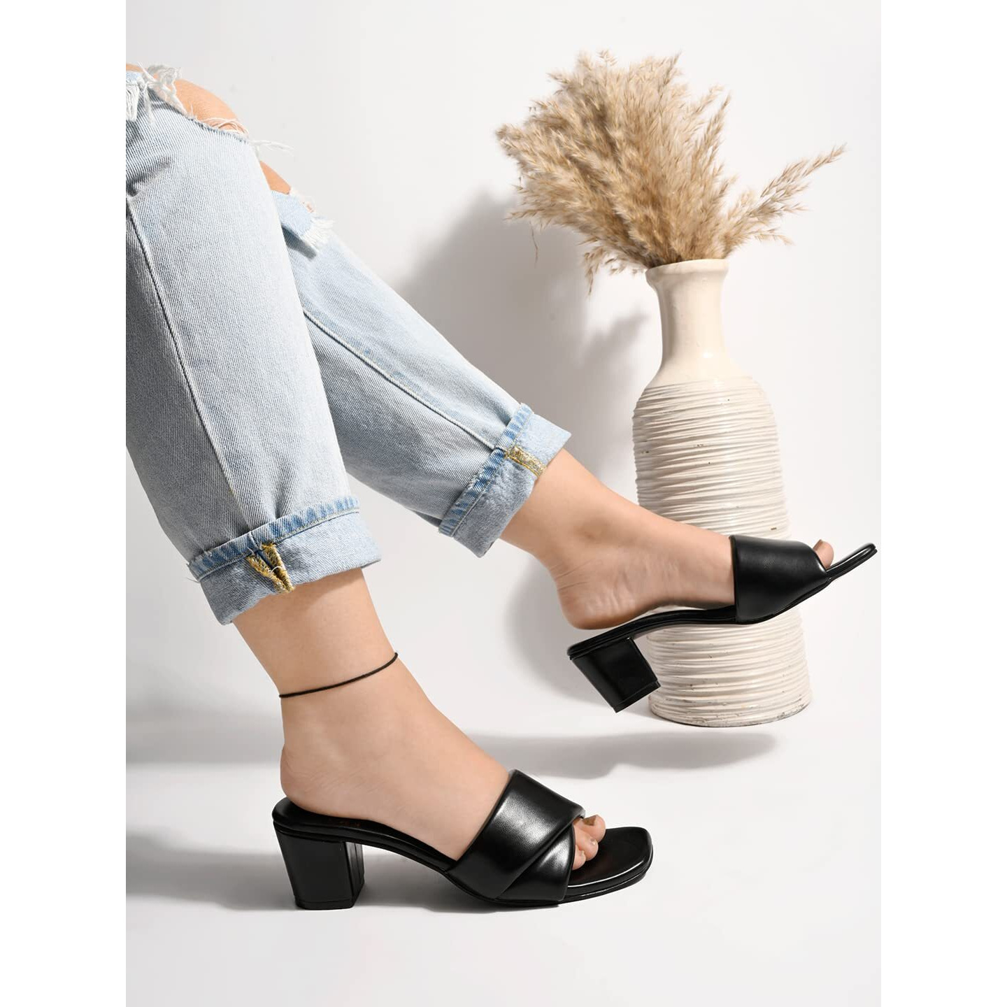 Shoetopia Stylish Solid Black Block Heels For Women & Girls /Uk5