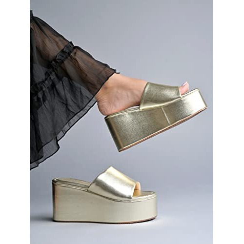 Shoetopia Embellished Golden Platform Heels For Women & Heels /Uk4