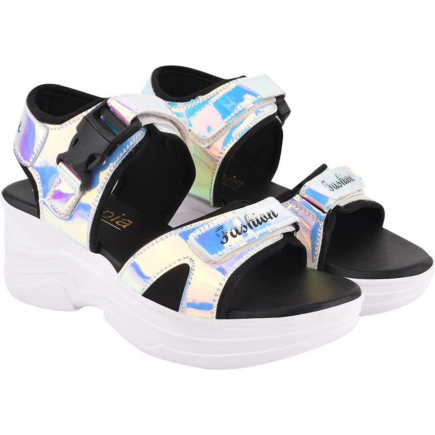 Shoetopia Girls Live Silver Sandal - 3 Uk (Girls-Live-Silver)