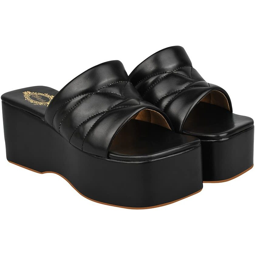 Shoetopia Women & Girls Retro Style Platform Heels/P-1/Black/Uk7