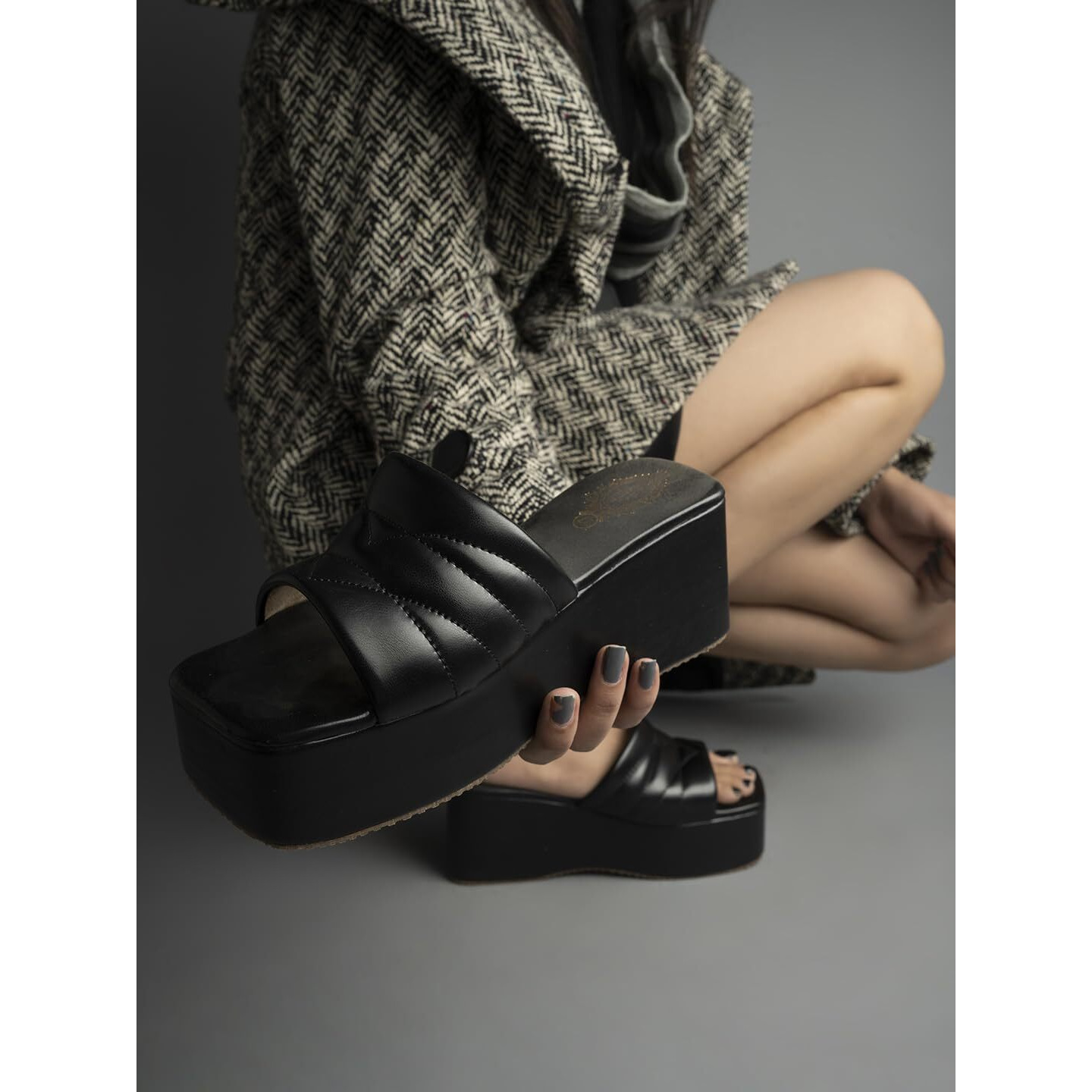 Shoetopia Women & Girls Retro Style Platform Heels/P-1/Black/Uk7