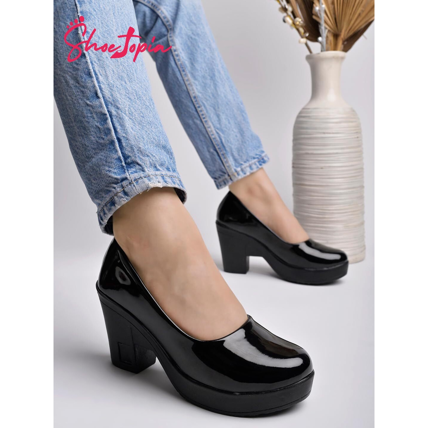 Shoetopia Solid Black Pumps For Women & Girls-Eu40