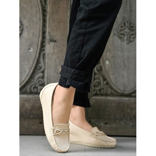 Shoetopia Women's Zip Loafers Cream (8 Uk)