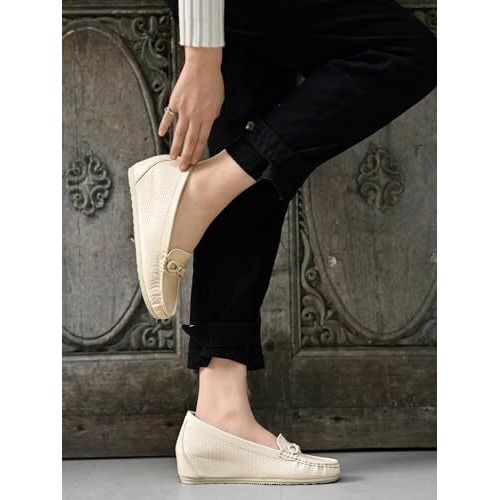 Shoetopia Women's Zip Loafers Cream (8 Uk)