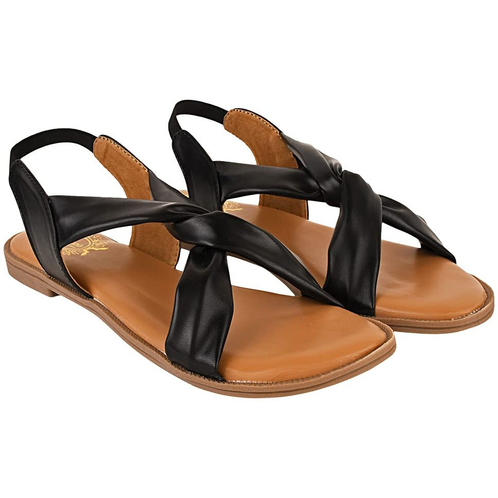 Shoetopia Cross Strap Black Flat Sandals For Women & Girls /Uk6
