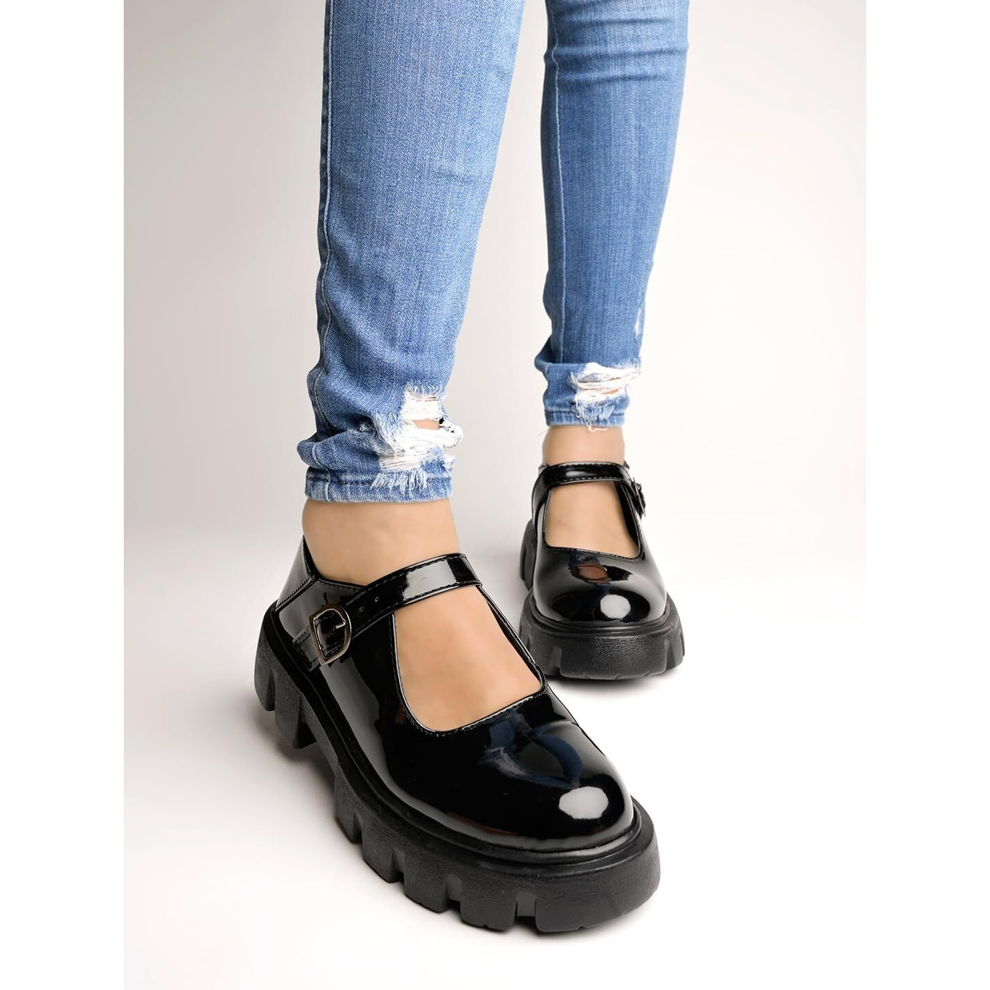 Shoetopia Smart Casual Buckle Detailed Black Loafers For Women & Girls /Uk4