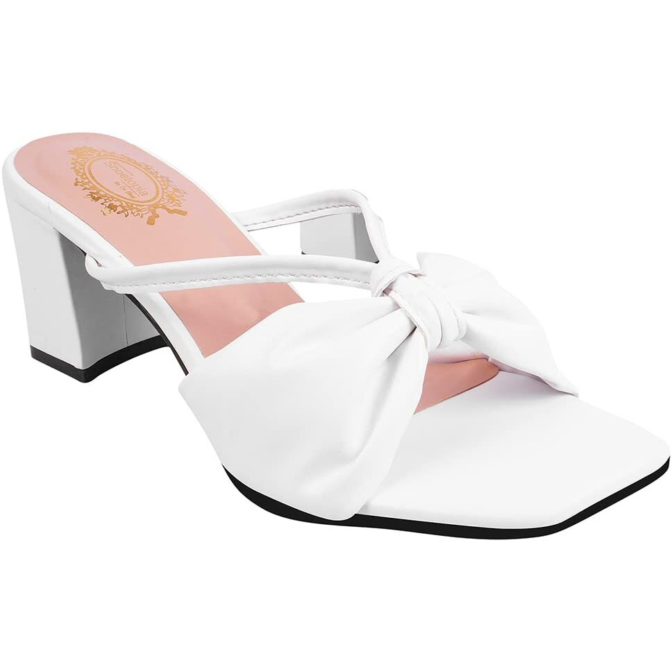 Shoetopia Women & Girls Detailed Strap Stylish Fashion Sandal Block Heels /1296/White/Uk7