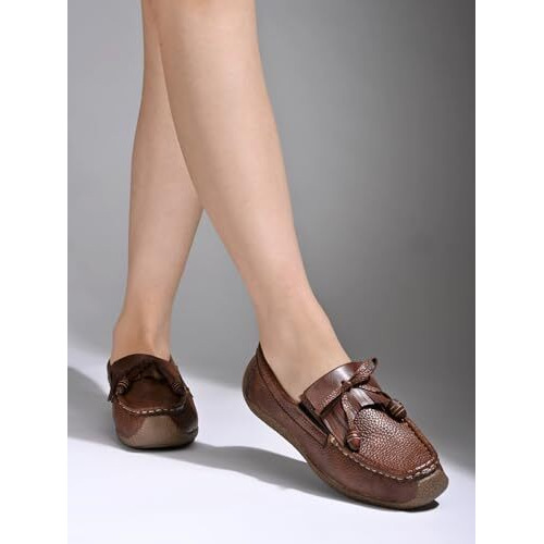 Shoetopia Women's Block Heel Loafers Brown,5 Uk