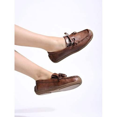 Shoetopia Women's Block Heel Loafers Brown,5 Uk