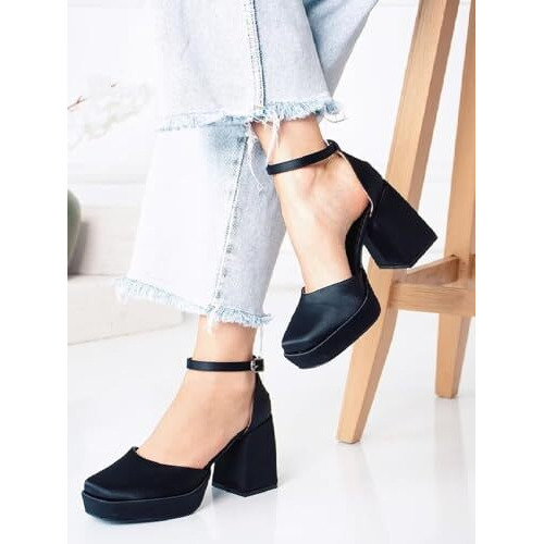 Shoetopia Women's Block Heel Pumps/Black /Eu40 / Uk7