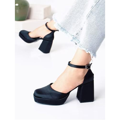 Shoetopia Women's Block Heel Pumps/Black /Eu40 / Uk7