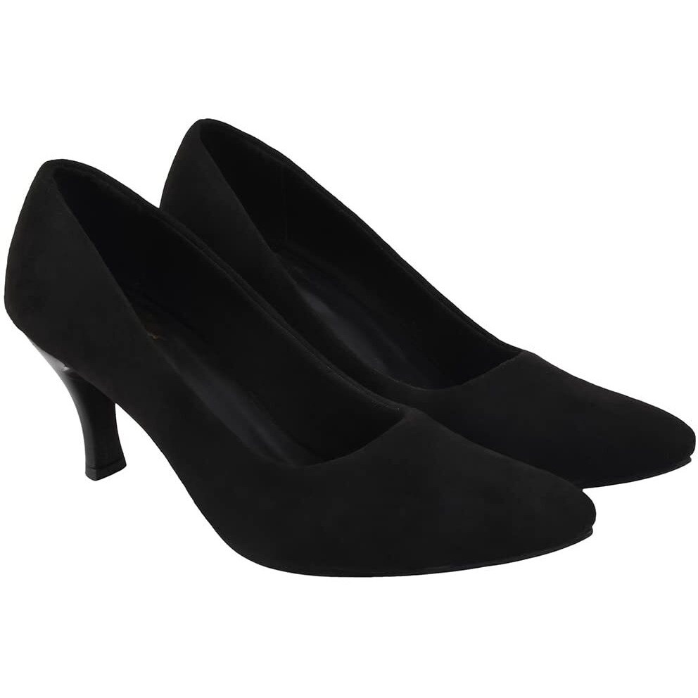 Shoetopia Women's Block Heel Pumps Black, 4 Uk