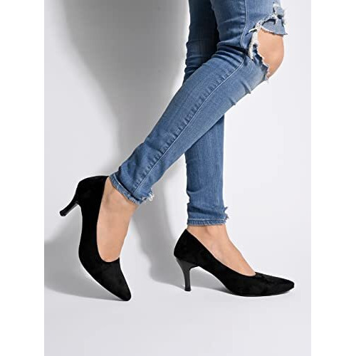 Shoetopia Women's Block Heel Pumps Black, 4 Uk