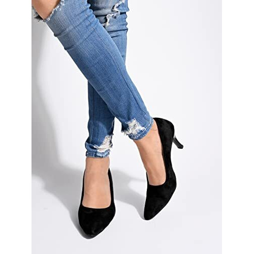 Shoetopia Women's Block Heel Pumps Black, 4 Uk