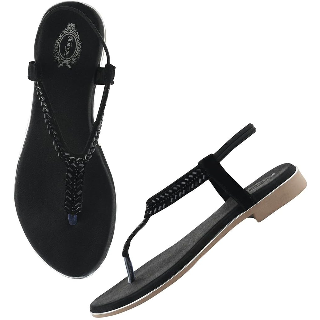 Shoetopia Women's Snd-173 Black Flat Sandal-4 Kids Uk (Snd-173-Black)-Eu37