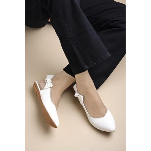 Shoetopia Casual Side Bow Detailed White Flat Belly For Women & Girls-Eu41