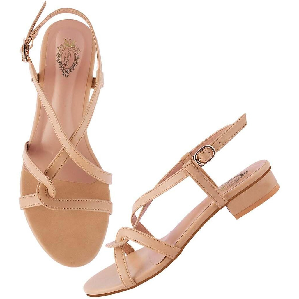 Shoetopia Women's Snd-179 Heeled Sandal-7 Kids Uk (Snd-179-Beige)-Eu40