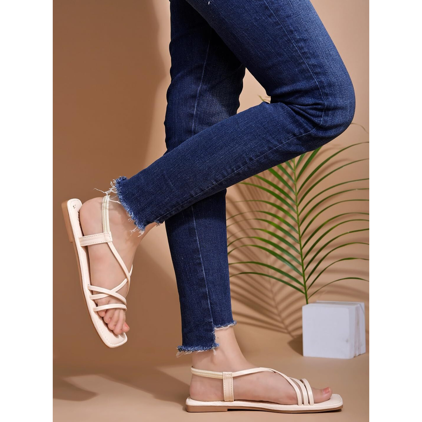 Shoetopia Casual Cream Flat Sandals For Women & Girls /Eu39