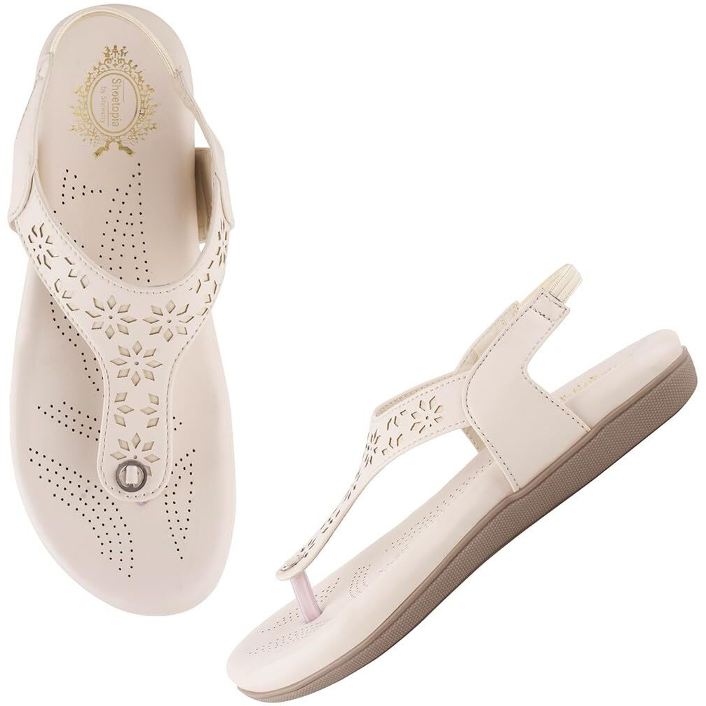 Shoetopia Women's Snd-1182 Flat Sandal-9 Kids Uk (Snd-1182-Cream)-Eu42