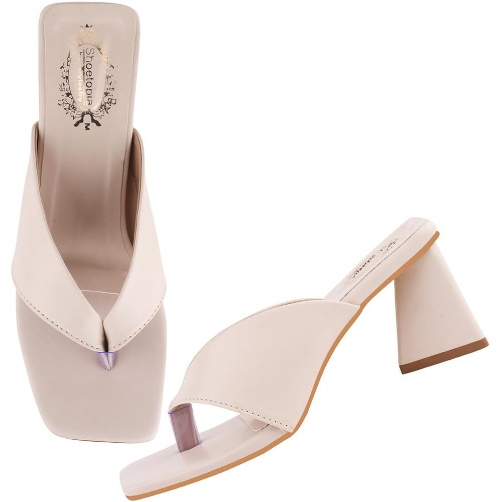 Shoetopia Women's Cream Block Heel Thong Sandals  Lilac Slip-On Square Toe Heels Design Stylish Comfortable, Durable Perfect For Casual & Party Eu38