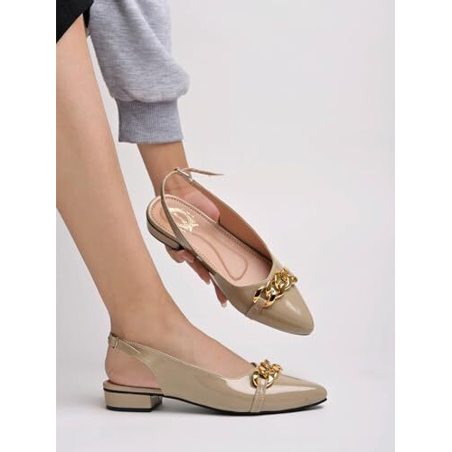 Shoetopia Women's Slip-On Ballet Flats Beige (5 Uk)