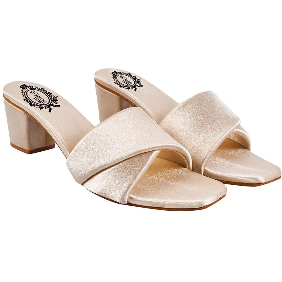 Shoetopia Women's Block Heel Sandal (8 Uk) /Cream