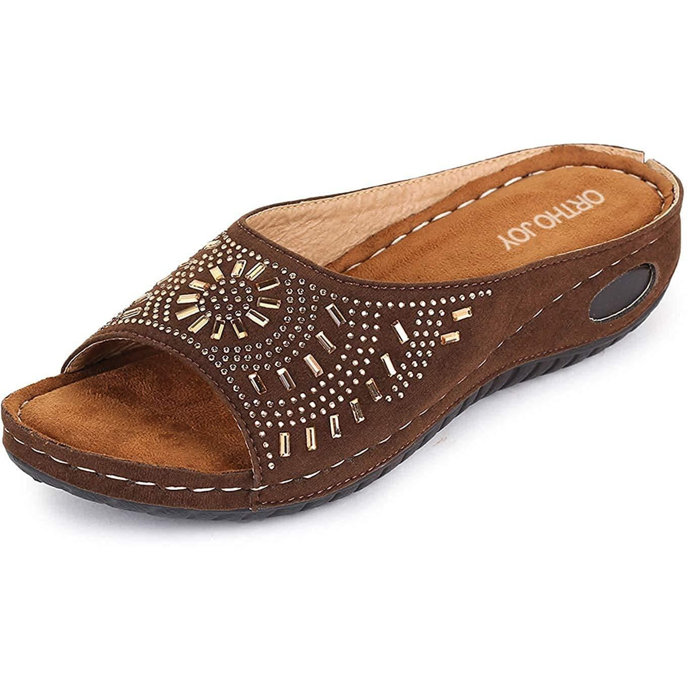 Ortho Joy Women's Brown Faux Leather Slipper - 5 Uk