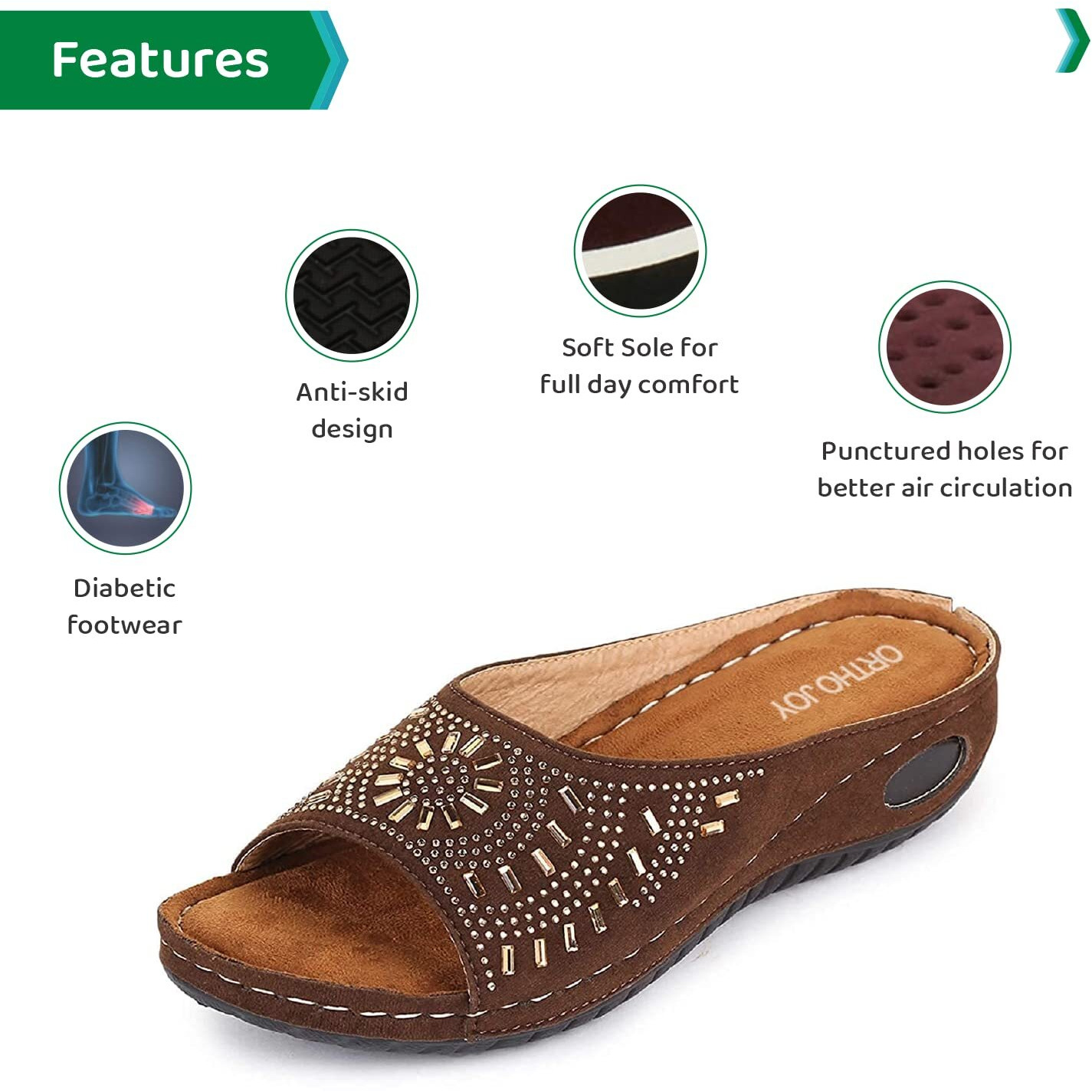 Ortho Joy Women's Brown Faux Leather Slipper - 5 Uk