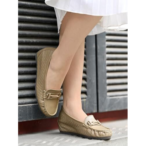 Shoetopia Women's Zip Loafers Olive (8 Uk)