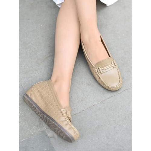 Shoetopia Women's Zip Loafers Olive (8 Uk)