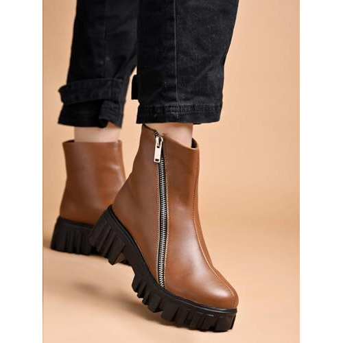 Shoetopia Smart Casual Side Chain Detailed Tan Boots For Women & Girls /Eu38