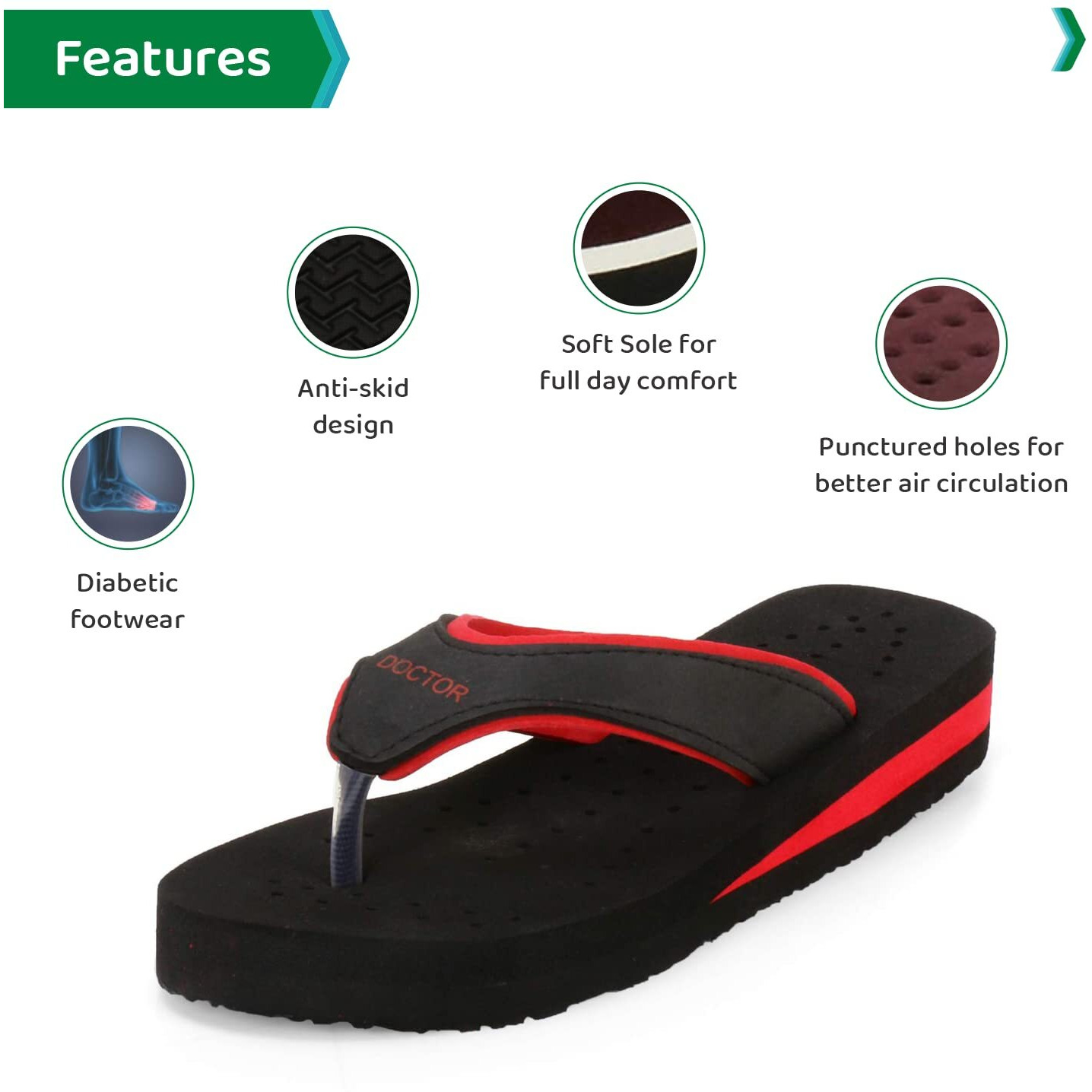 Ortho Joy Doctor Orthopedic Soft Slippers For Women (Red, Black)
