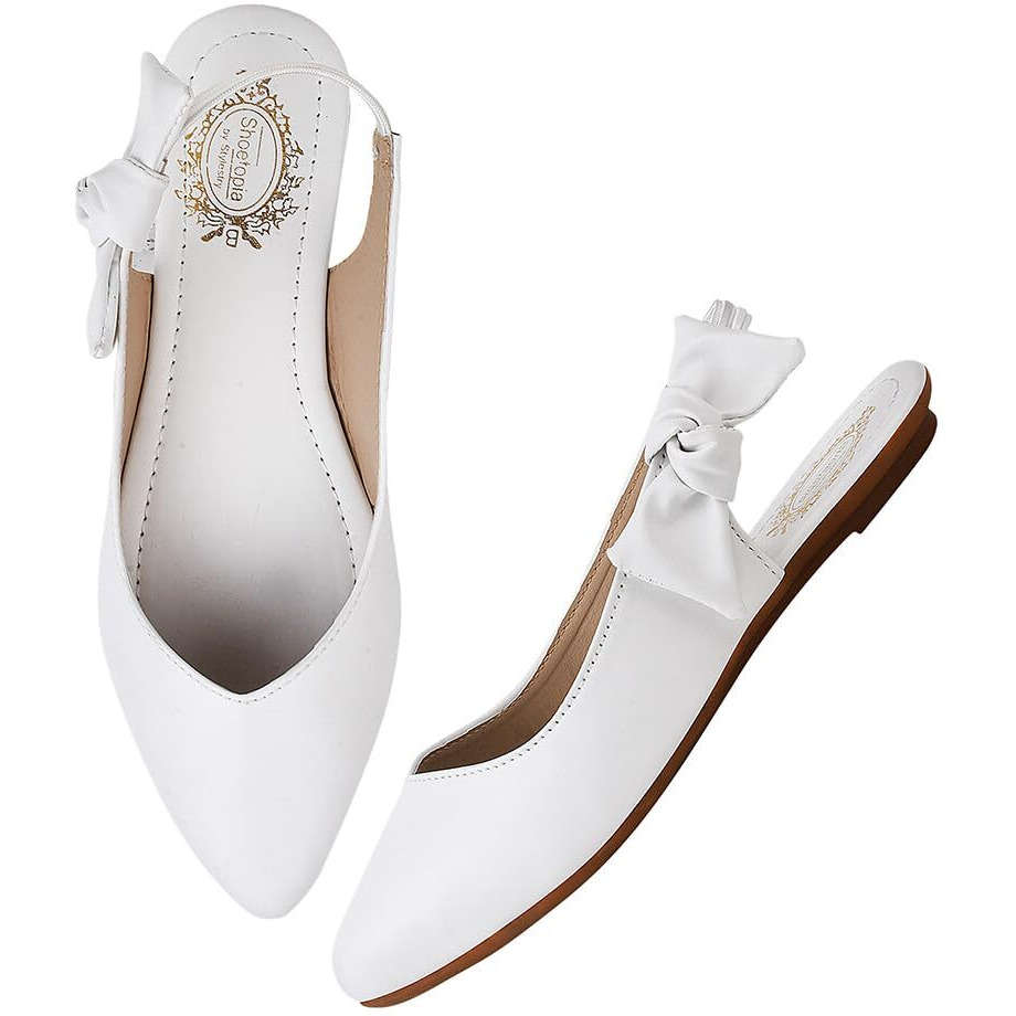 Shoetopia Casual Side Bow Detailed White Flat Belly For Women & Girls-Eu40