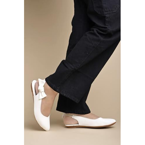 Shoetopia Casual Side Bow Detailed White Flat Belly For Women & Girls-Eu40