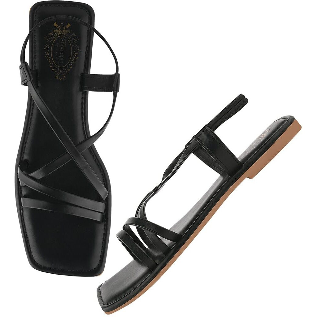 Shoetopia Casual Black Flat Sandals For Women /Eu39