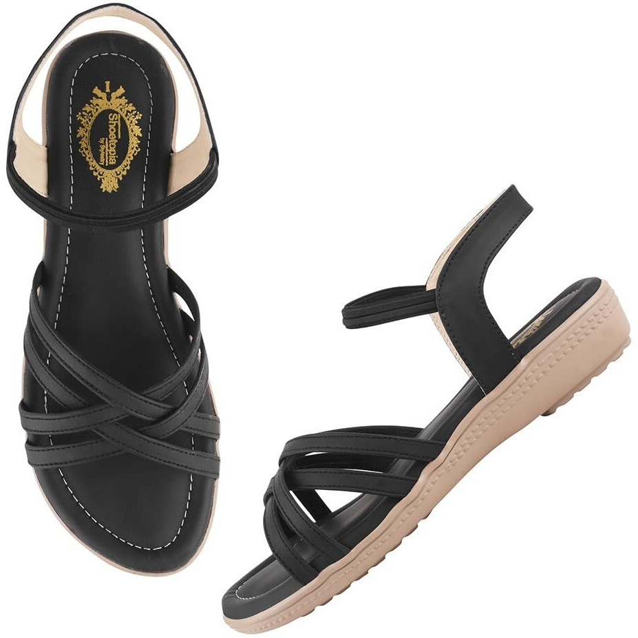 Shoetopia Women's Snd-1080 Flat Sandal-7 Kids Uk (Snd-1080-Black)-Eu40