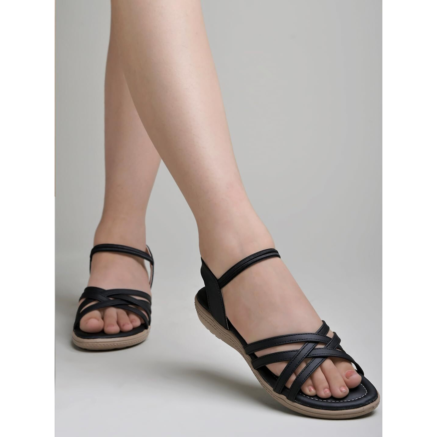 Shoetopia Women's Snd-1080 Flat Sandal-7 Kids Uk (Snd-1080-Black)-Eu40