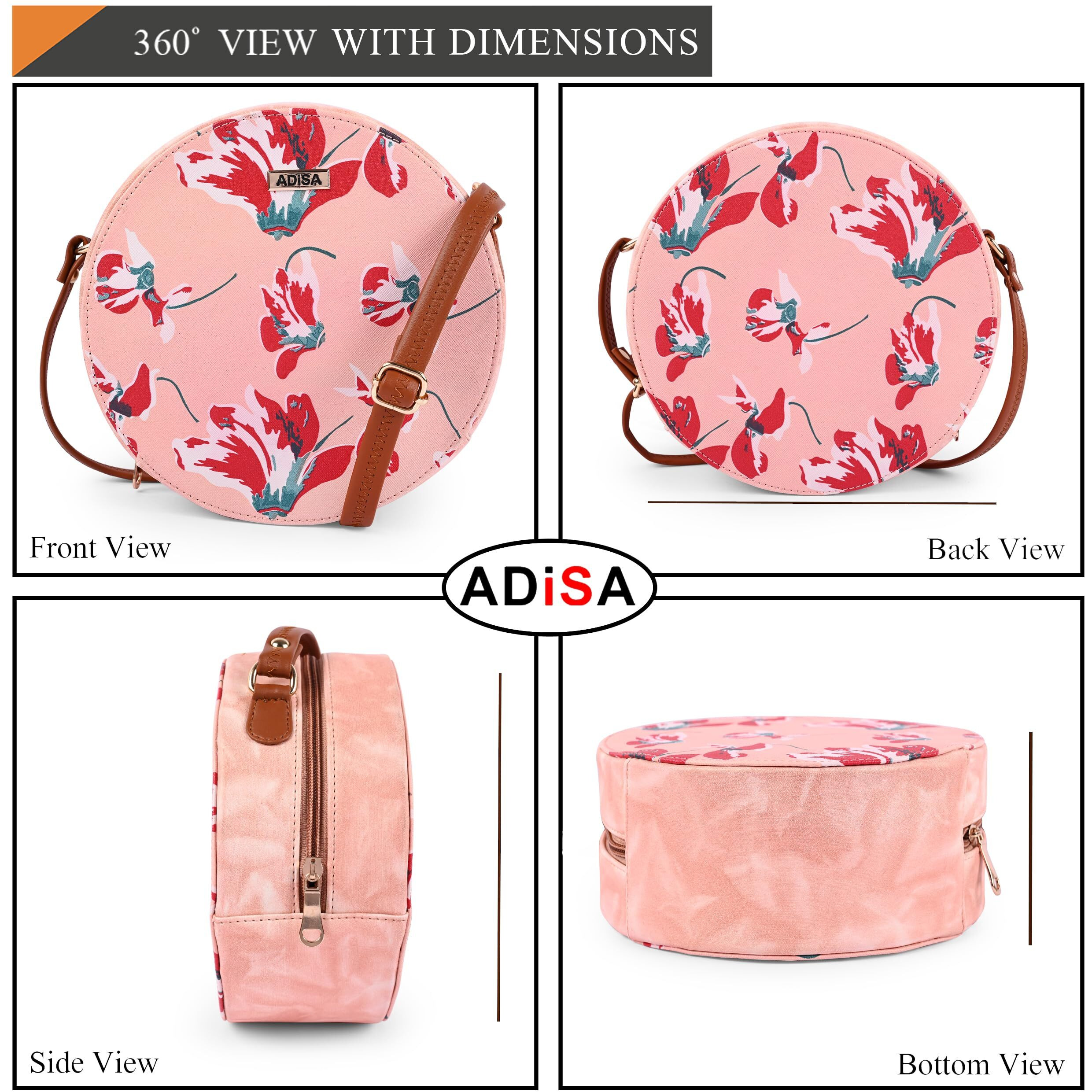Adisa Women Girls Flower Print Sling Bag Round Crossbody Purse (Sl6007-Pin_Pink)