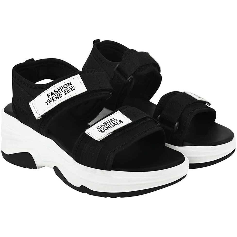 Shoetopia Lightweight Comfortable & Trendy Flatforms Black Sandals For Women & Girls /Uk6