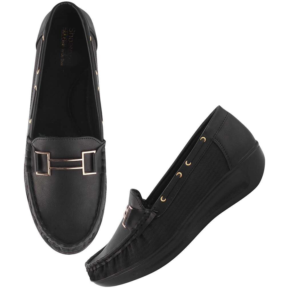 Shoetopai Women's Black Comfort Loafers  Soft Slip-On Driving Shoes With Gold Bit Detail & Cushioned Sole For Daily Eu41