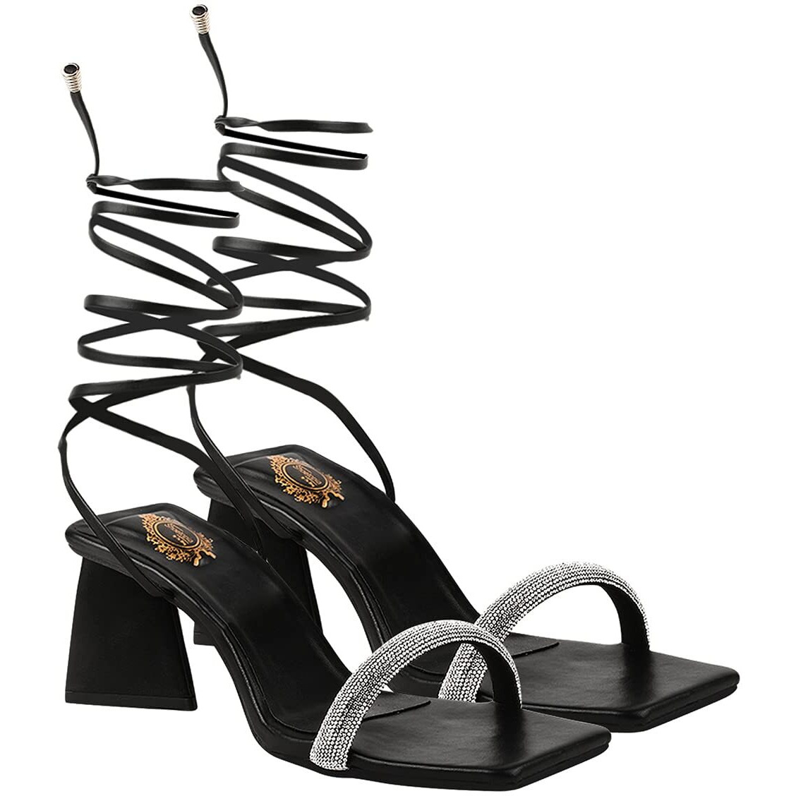 Shoetopia Embellished Stutted Strap Black Heeled Sandals For Women & Girls /Uk8