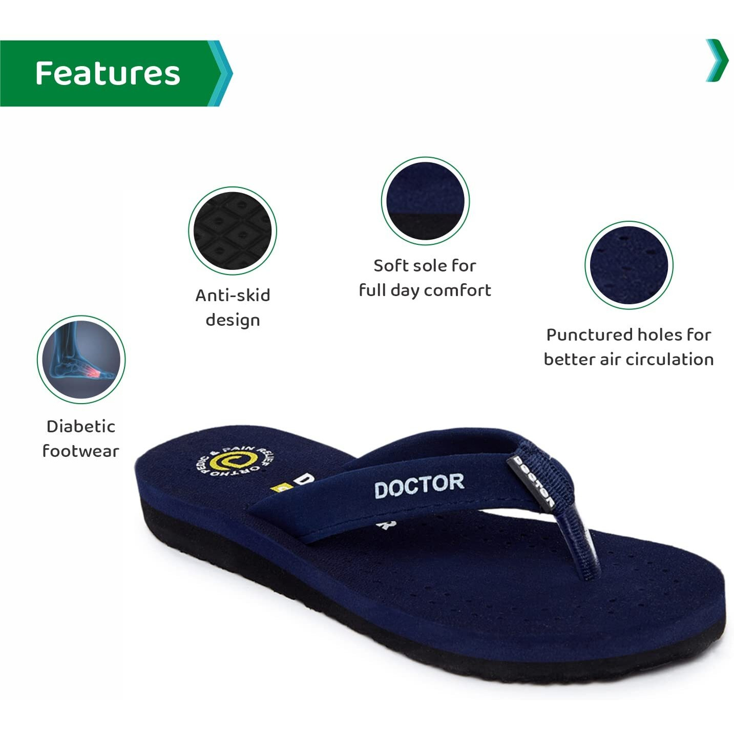 Ortho Joy Doctor Orthopedic Ladies Slippers | Soft Chappal For Women | Comfortable Womems's Slipper | Mcr Chappals For Women Navy Blue Color
