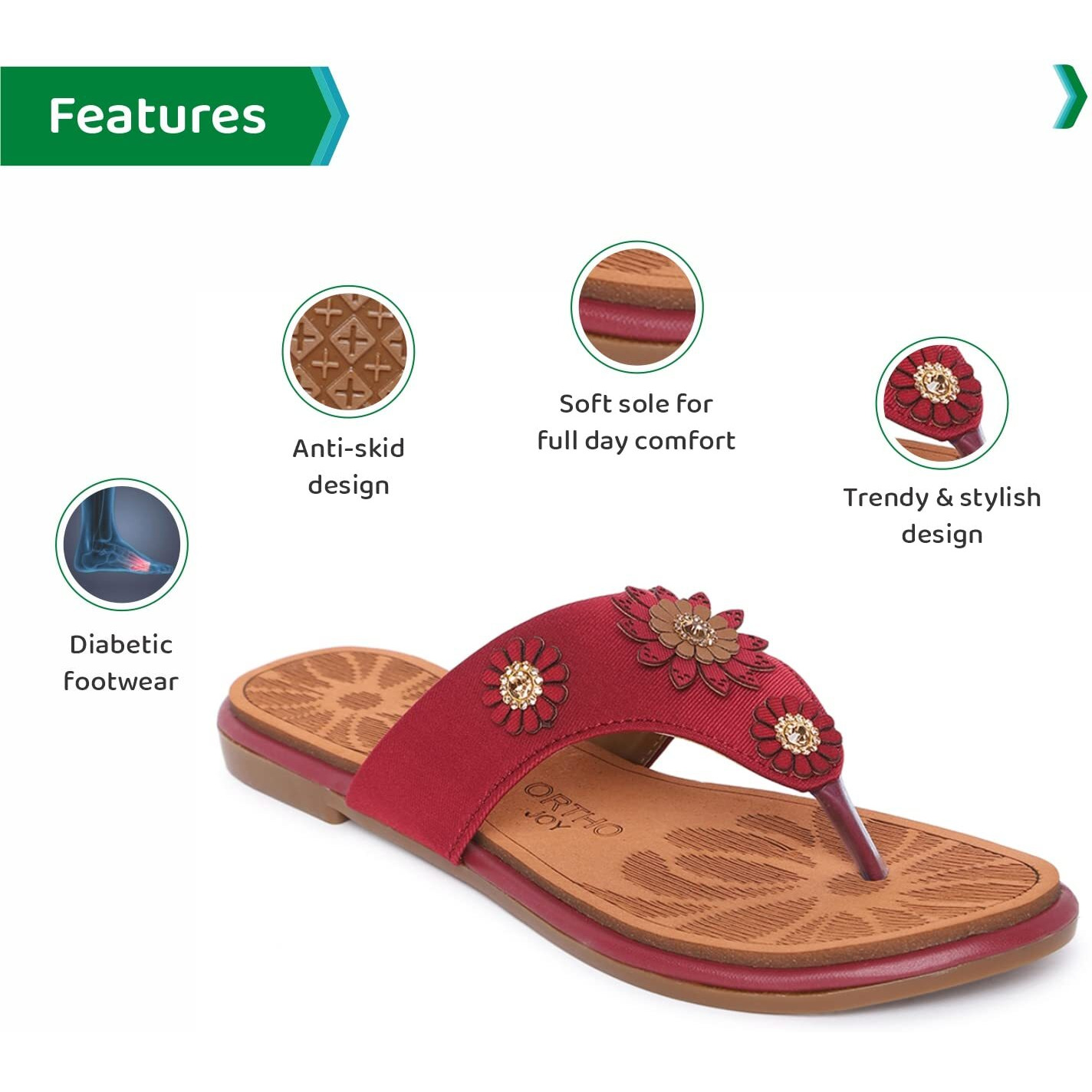 Ortho Joy Women's Extra-Soft Doctor Slippers (Red)