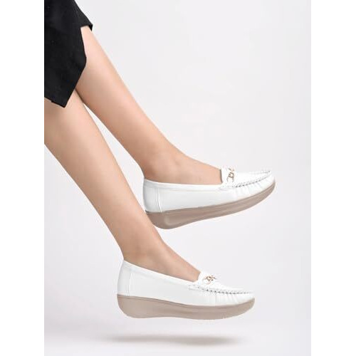 Shoetopia Women's Flat Loafers White